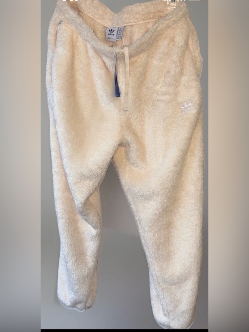 NWT Adidas Essentials Fluffy Teddy joggers cozy comfy White cream faux fur LRG